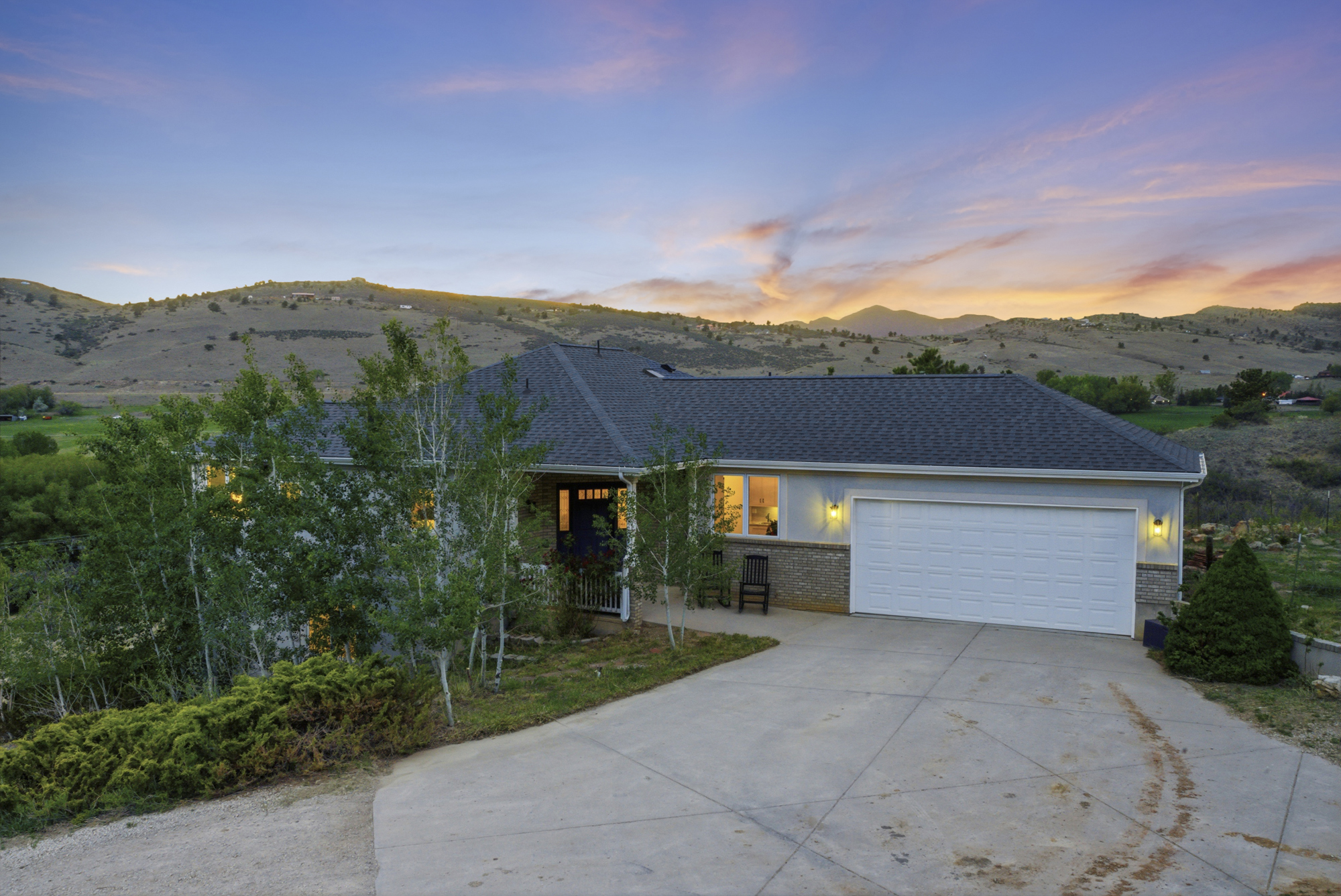 Front elevation at sunset